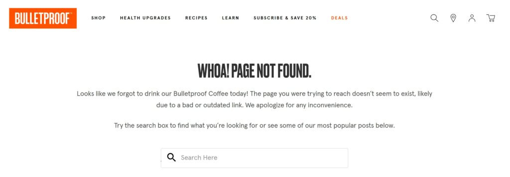404 Error Page Not Found Example BulletProof Coffee