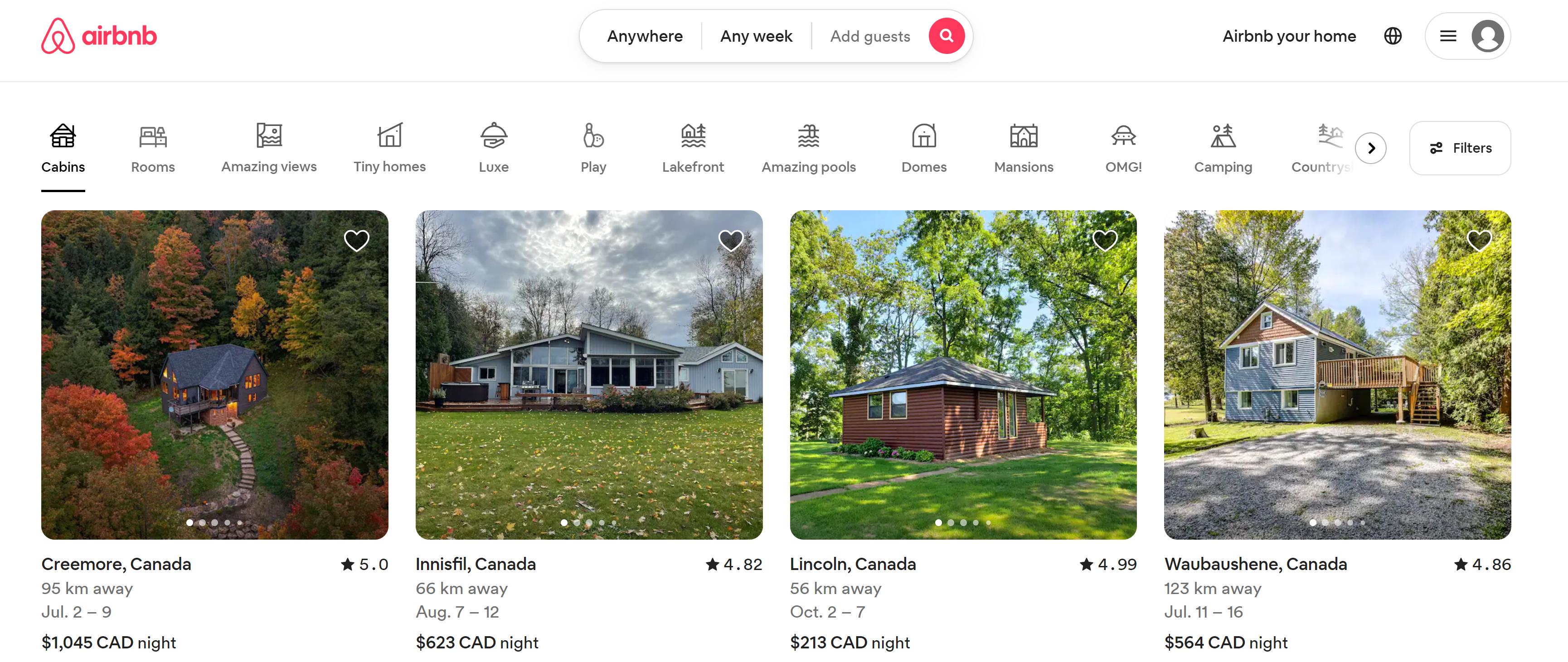 Above the Fold Example "Airbnb Home Page"