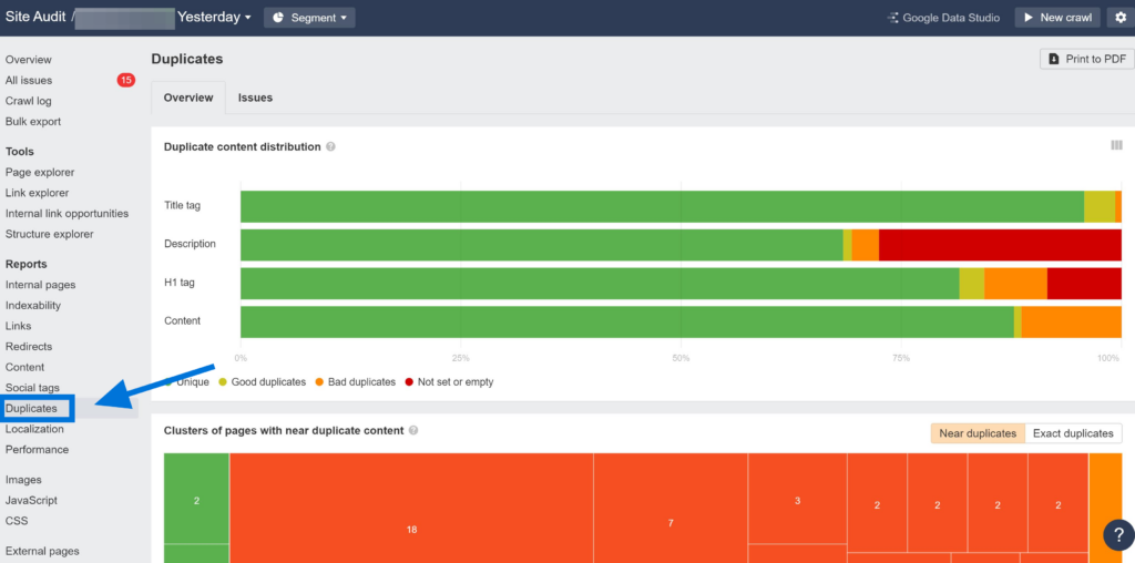 Duplicate Content Search on Ahrefs