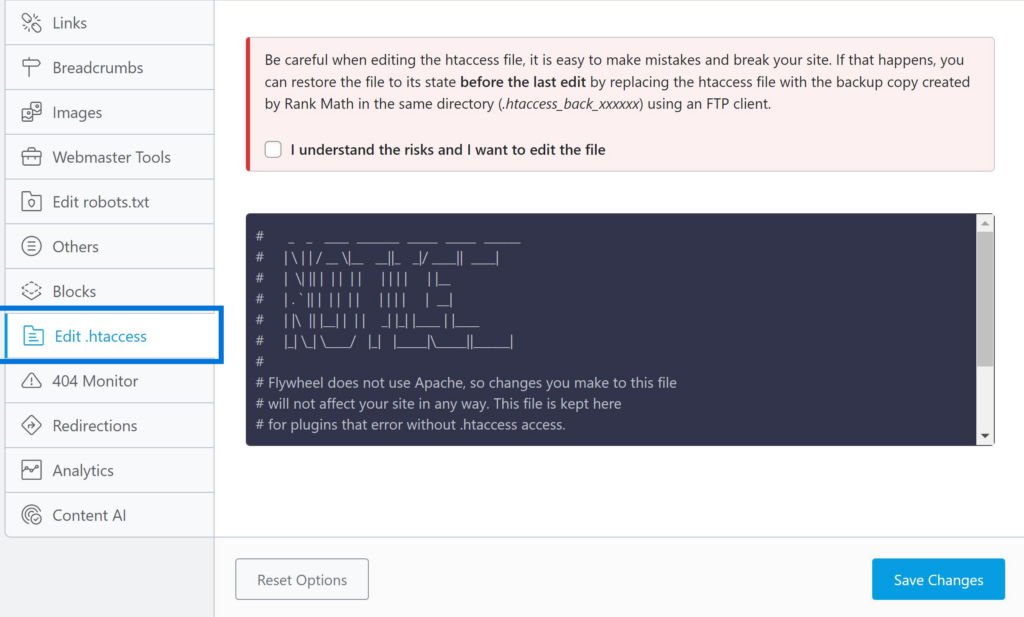 .htaccess Using RankMath WordPress