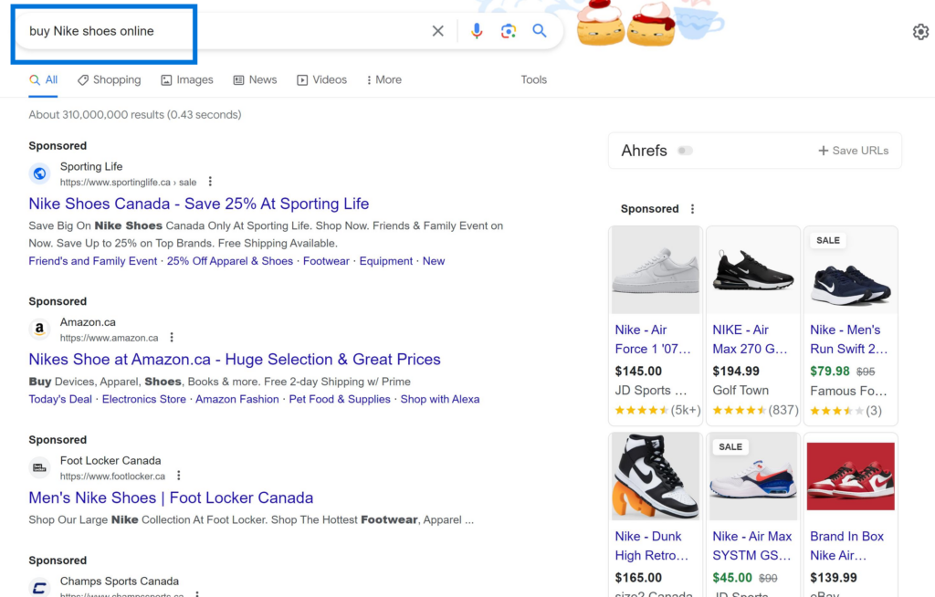 Transactional Search Intent Buy nike shoes online