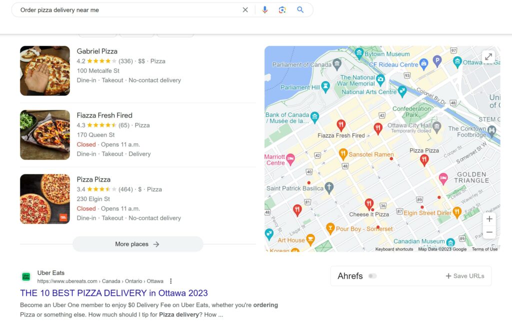 Transactional Search Intent Example "order pizza delivery near me"