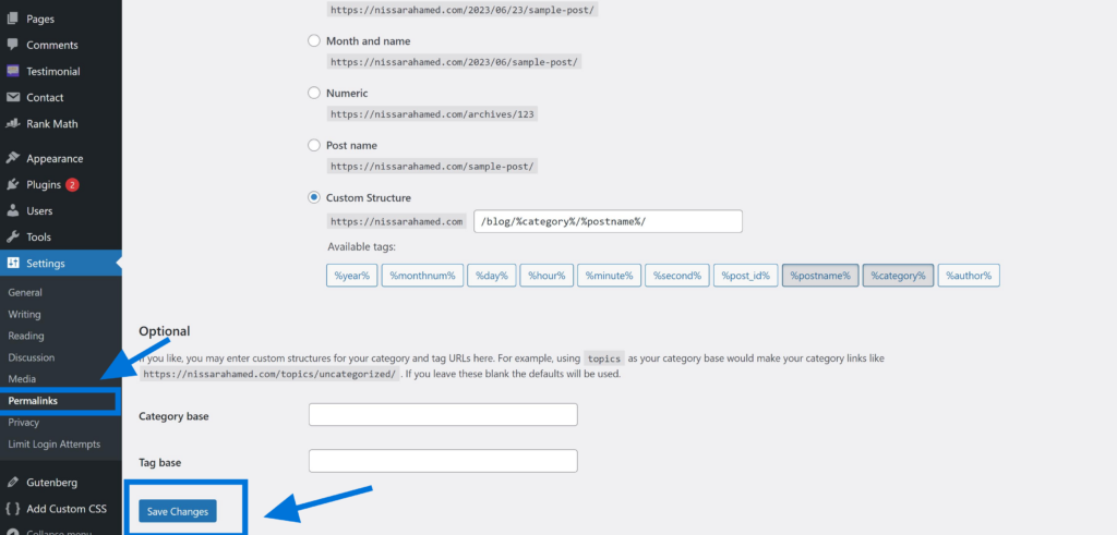 WordPress Permalink Settings