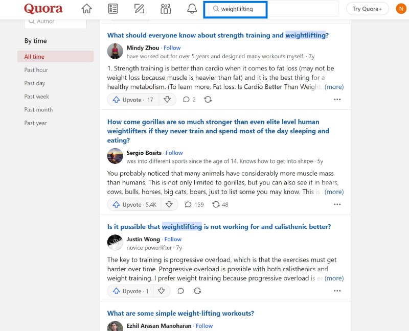 Quora Knowledge Gaps Example "weightlifting"