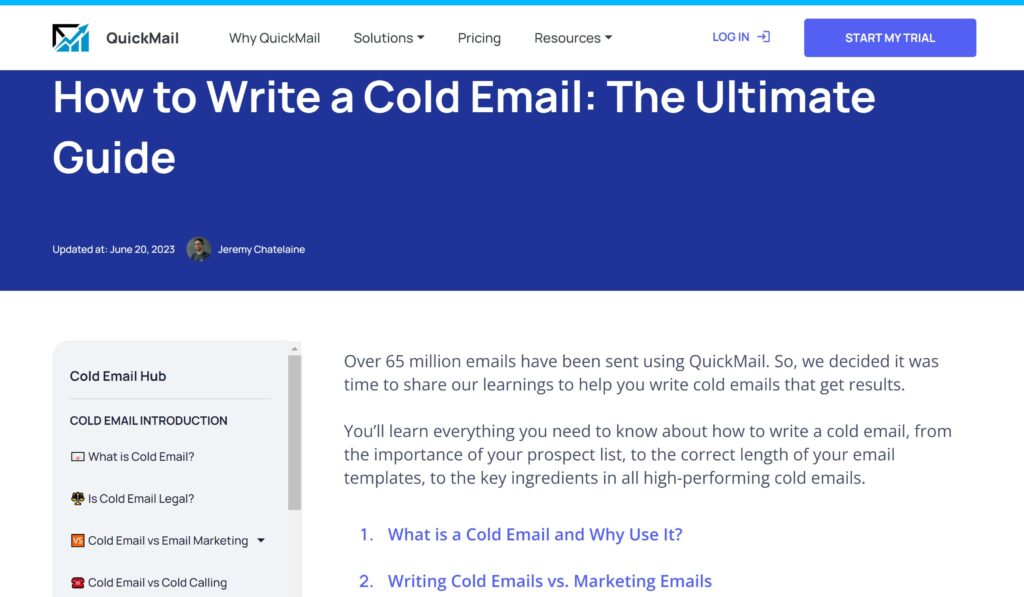 QuickMail Cold Email Guide Topic Cluster