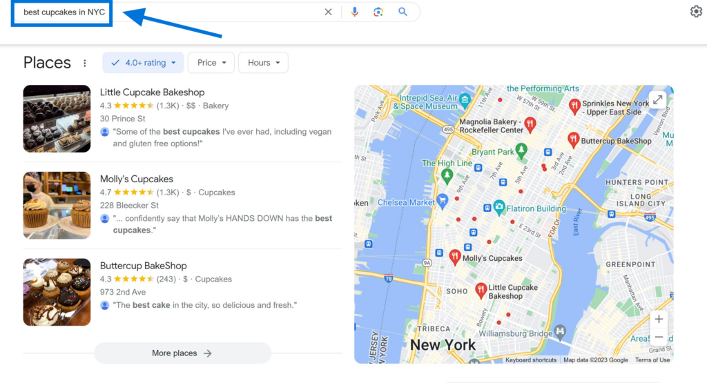 Geo-targeting Keywords Example "best cupcakes in NYC"