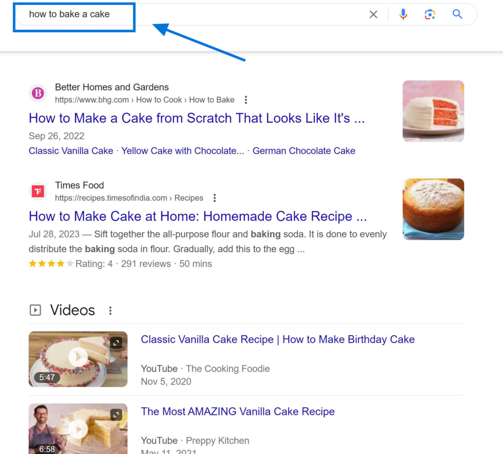 Informational Keywords Example How to Bake a Cake