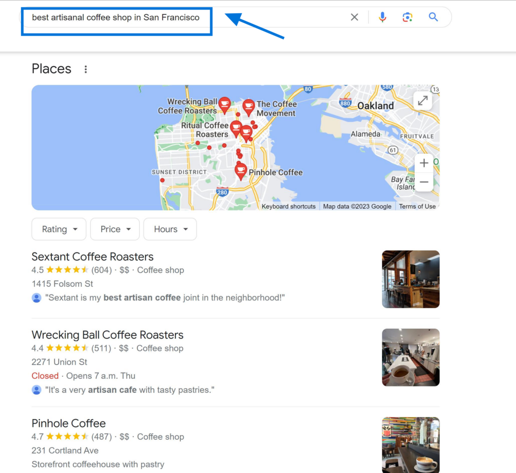 Long-tail Keywords Example "best artisanal coffee shop in San Francisco"