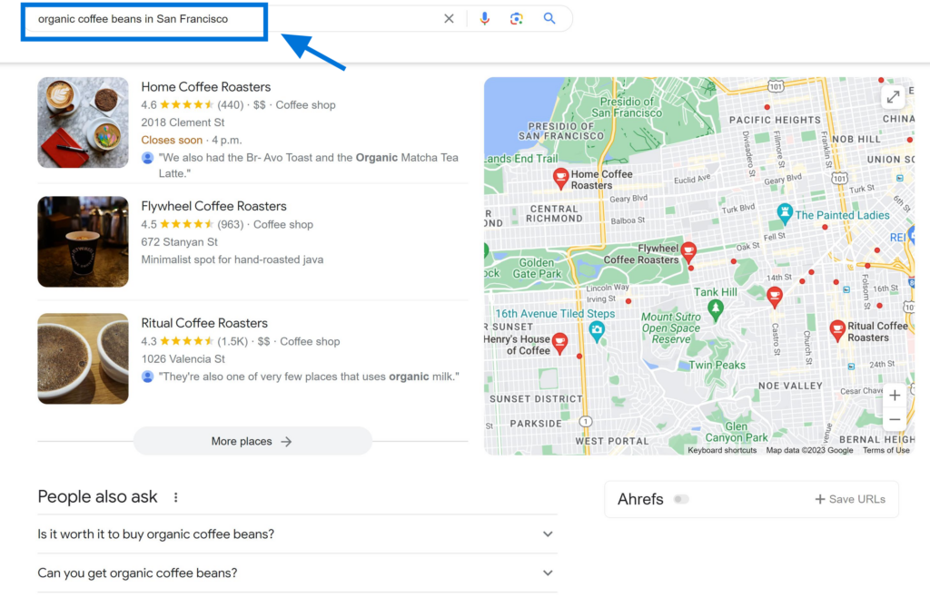 Long-tail Keywords Example "organic coffee beans in San Francisco"