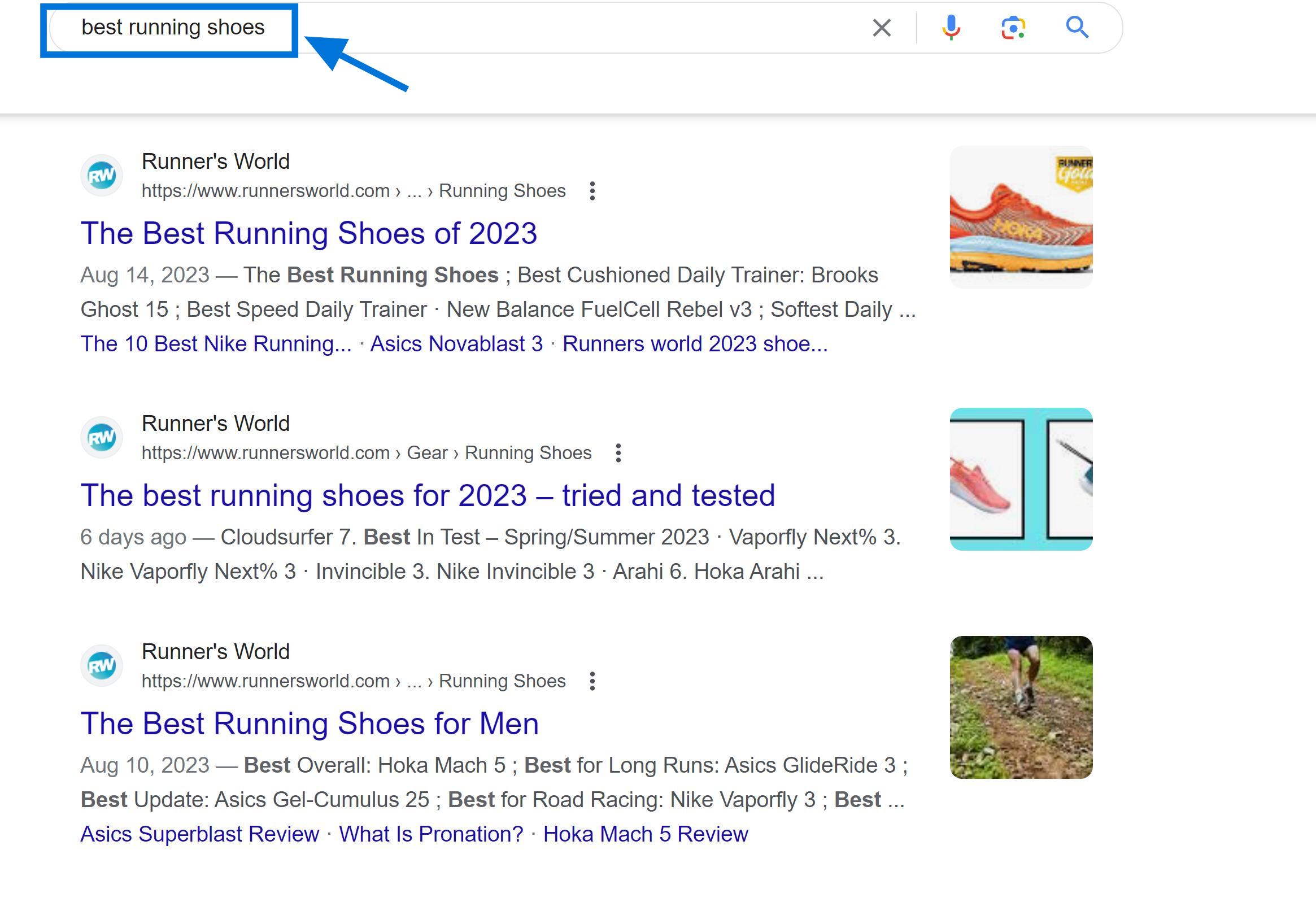 Search Results Example "Best Running Shoes"