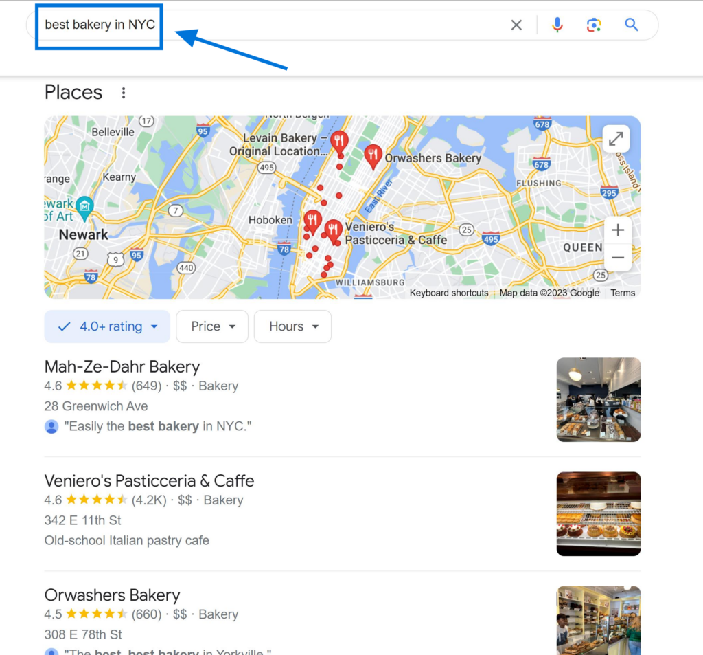 Local SEO Example "Best Bakery in NYC"